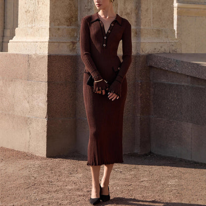 Robe courte en maille contrastée style français pour femme.